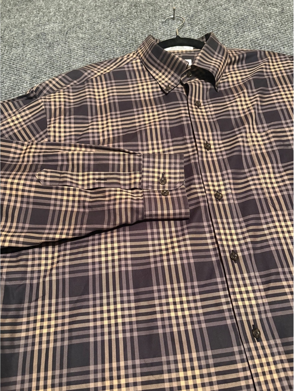 Enro 100% Cotton Brown Black Plaid Men's XL Long Sleeve Button Down Shirt